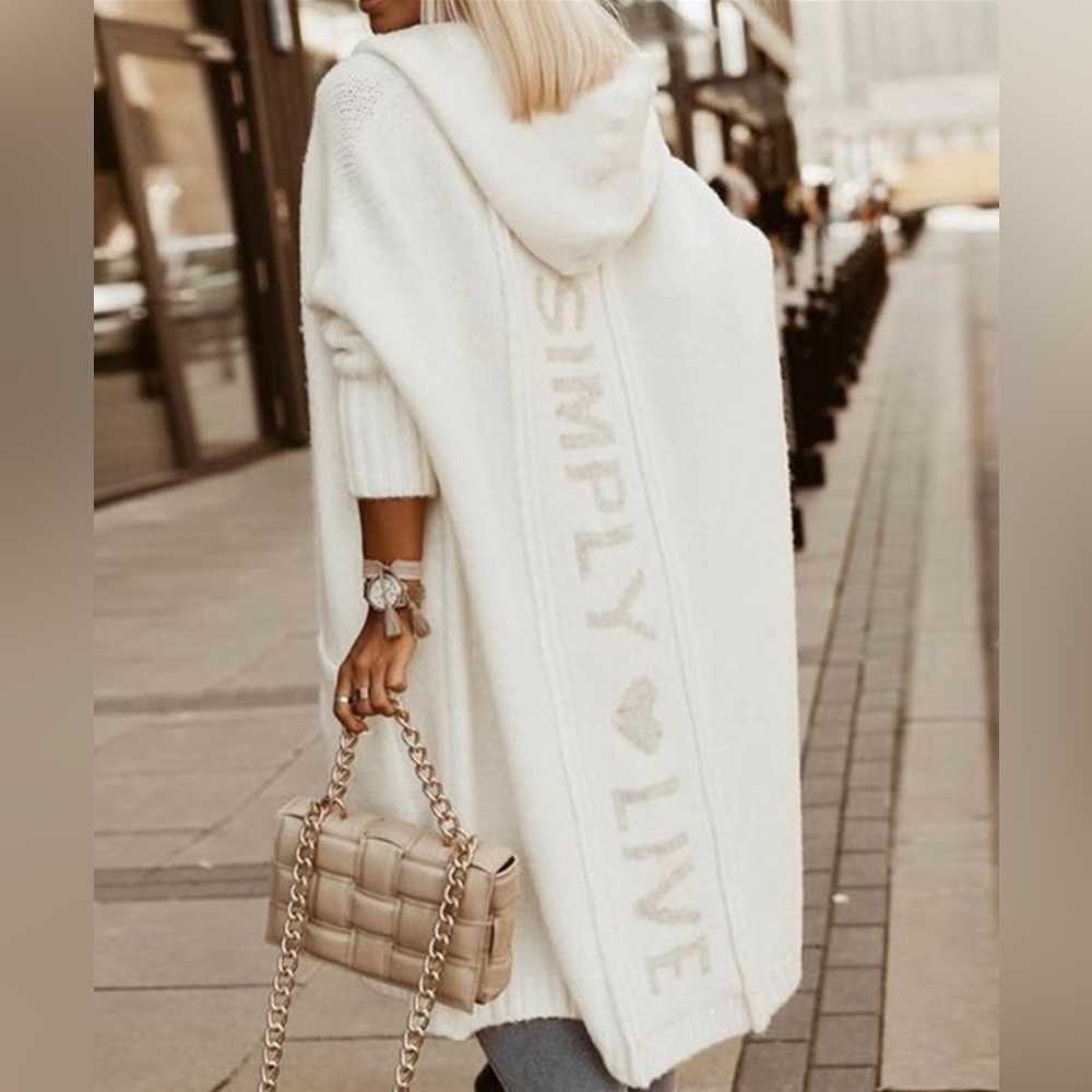 New KOANDAILY Letter Heart Print Hooded Longline Oversized Cardigan Size Small